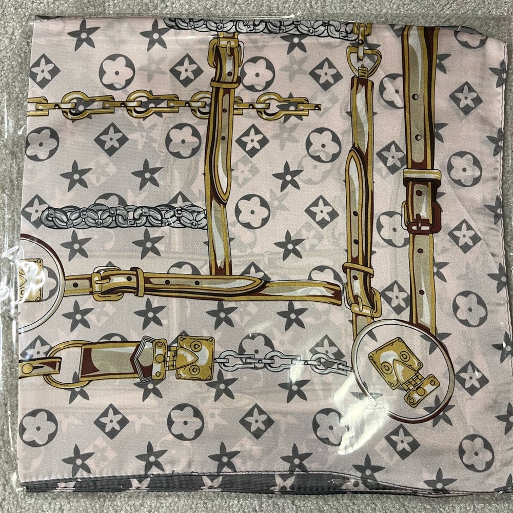 Designer Patterned Scarf with Gold and Gray Accents